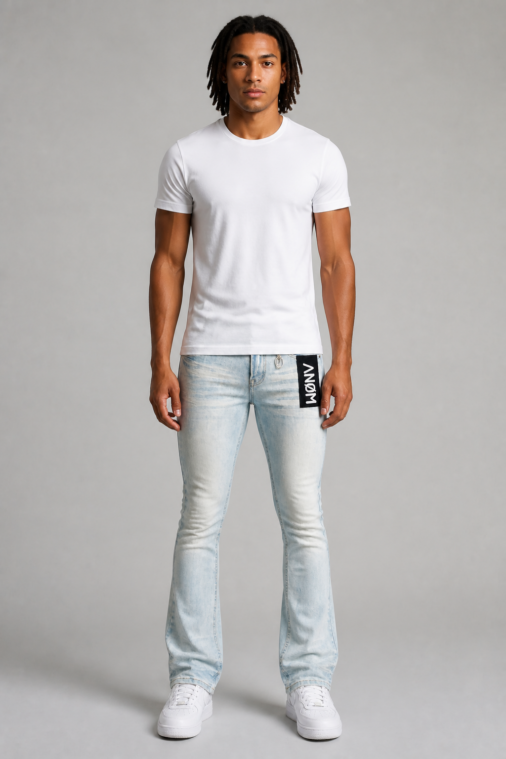 ANOM "Aura" Fitted Stacked Jeans - Ice Blue