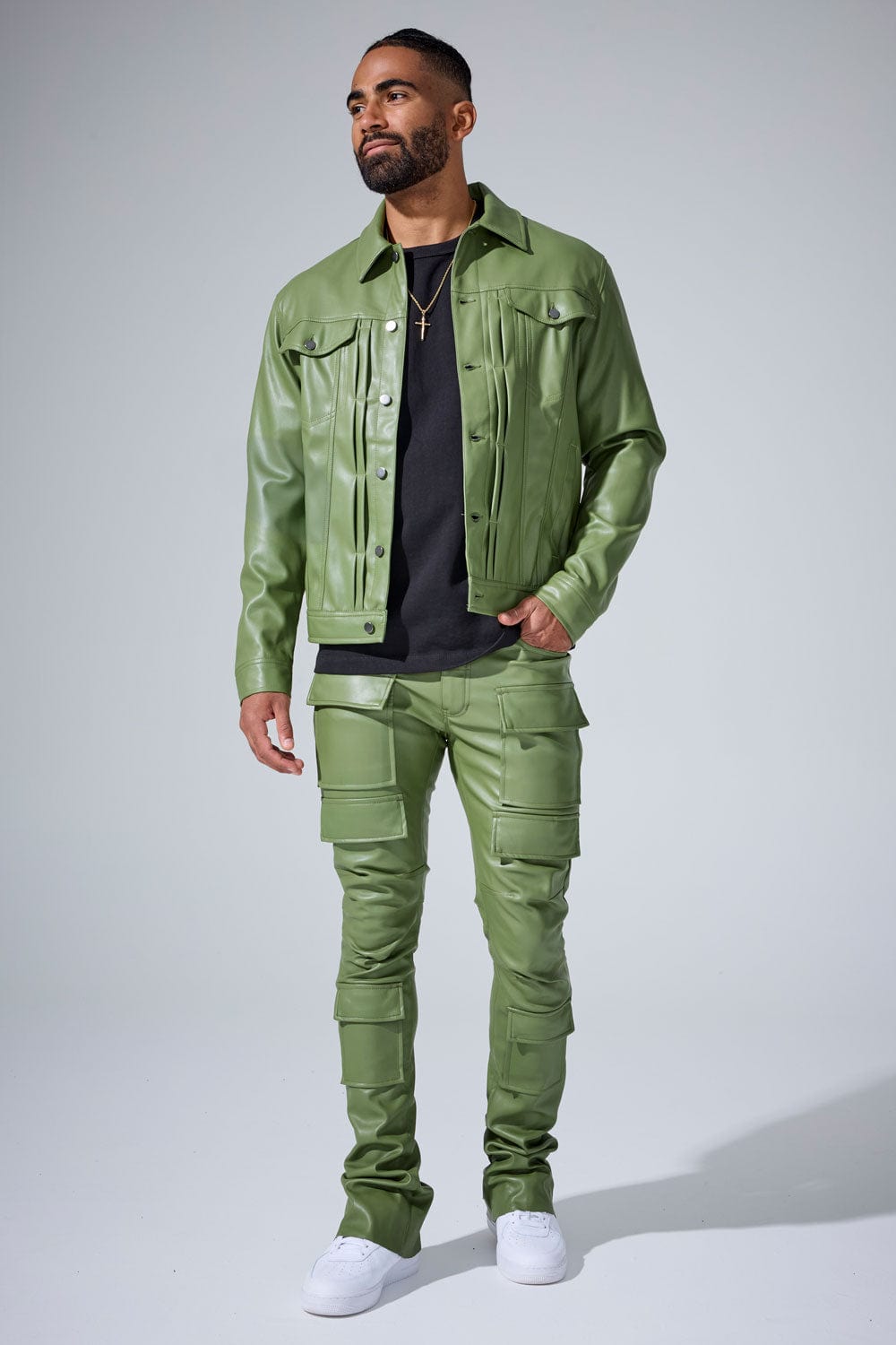 Jordan Craig "Thriller" Leather Button Up Trucker Jacket