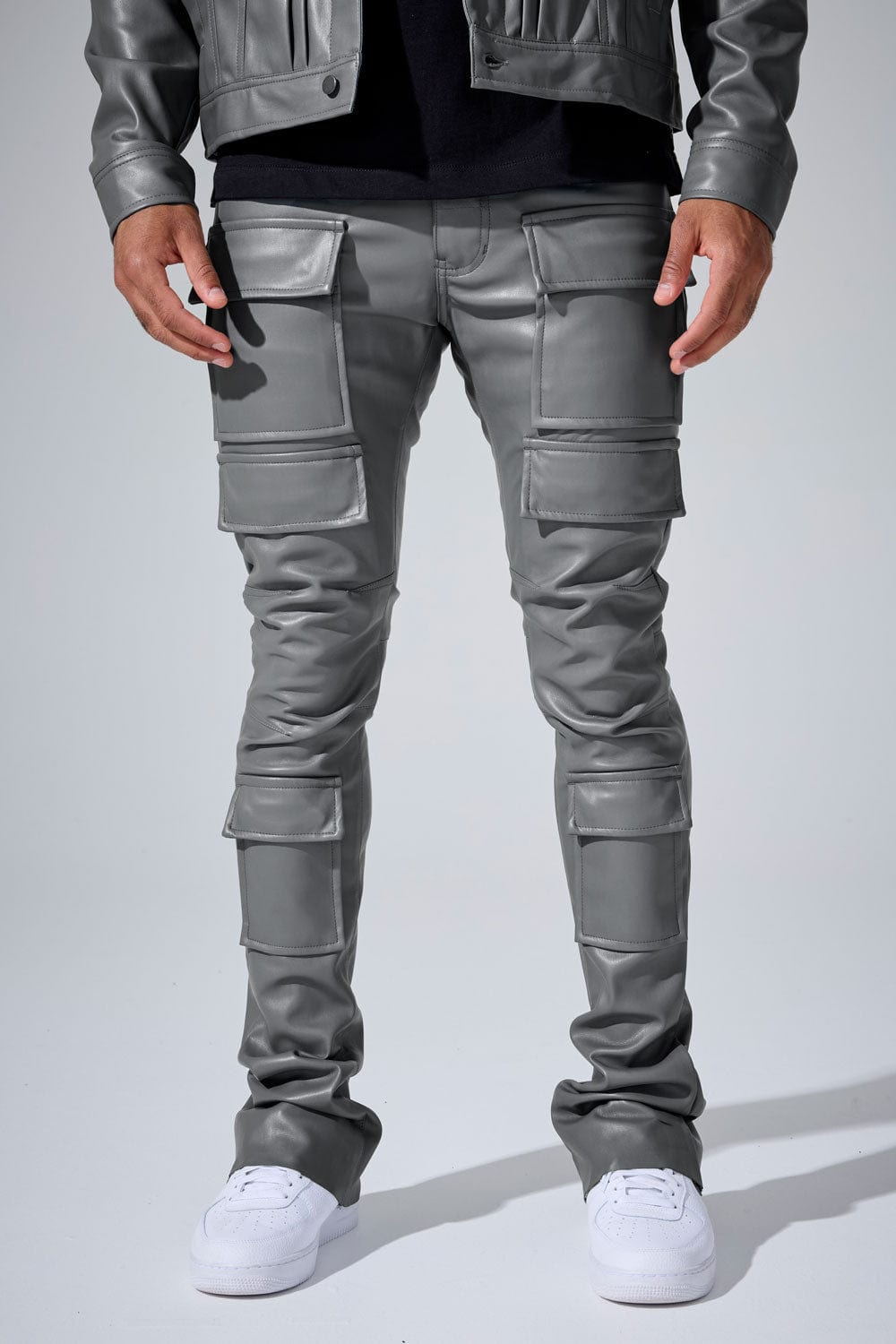 Jordan Craig "Thriller" Skinny Ross Stacked Cargo Leather Pants