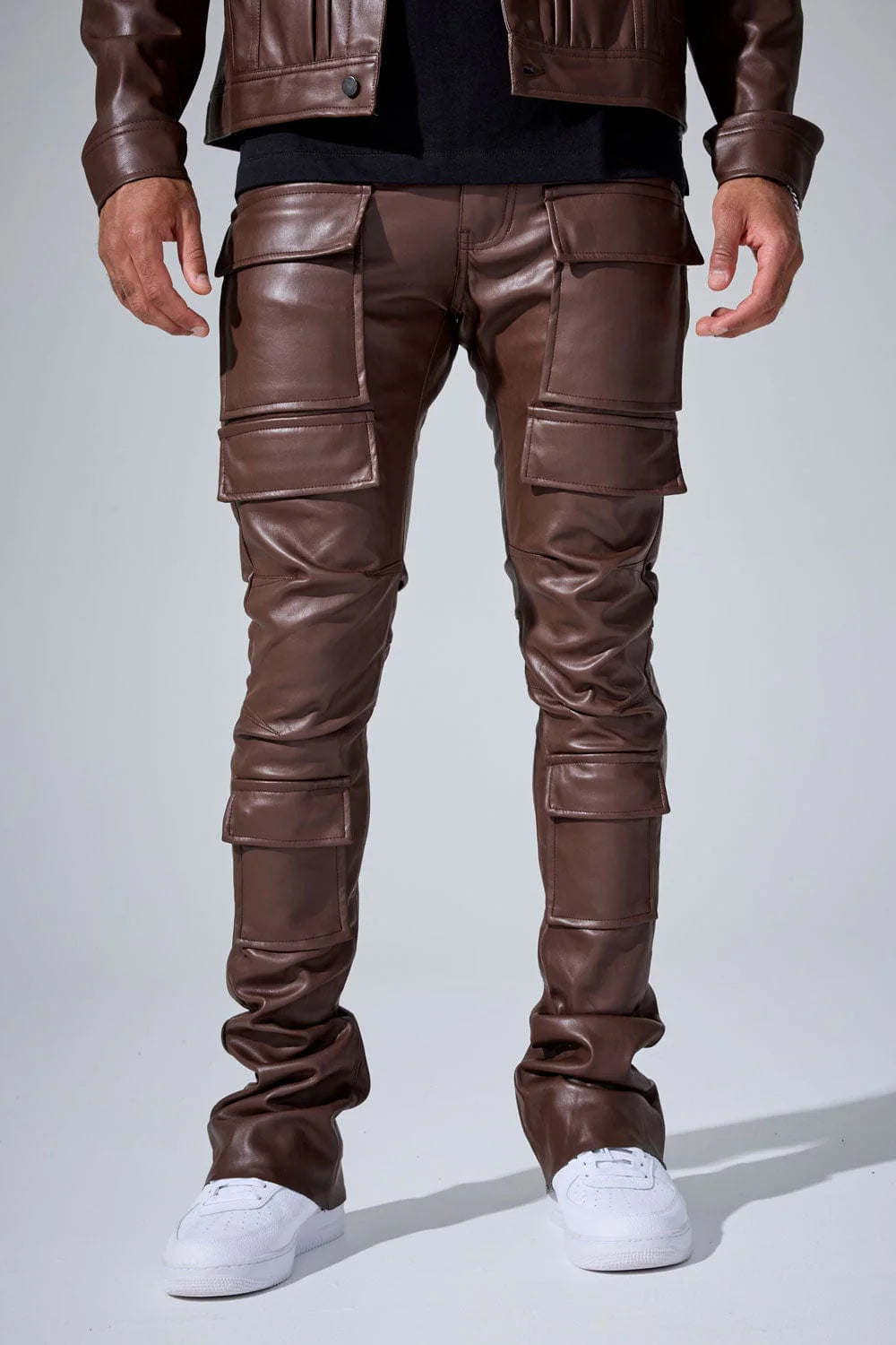 Jordan Craig "Thriller" Skinny Ross Stacked Cargo Leather Pants