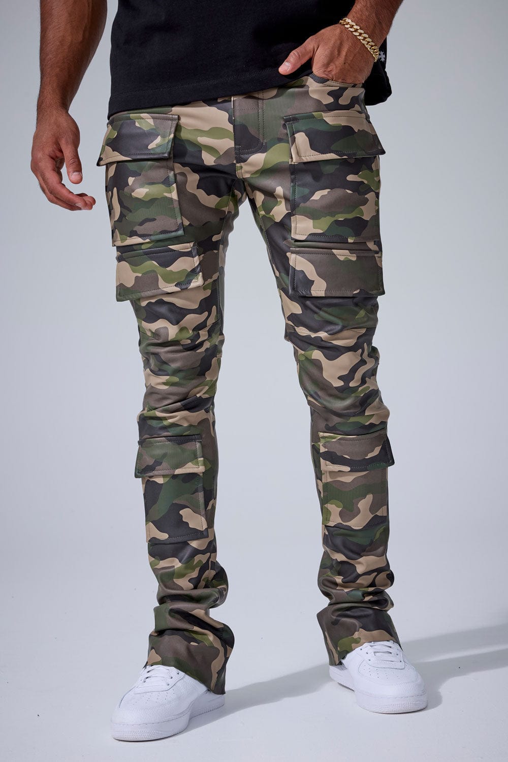 Jordan Craig "Thriller" Skinny Ross Stacked Cargo Leather Pants