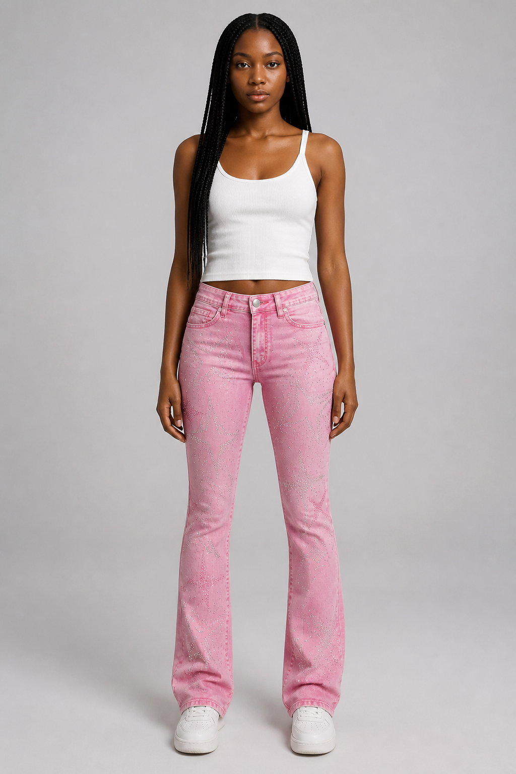 Red Fox Start Rhinestone Stacked Denim Pants