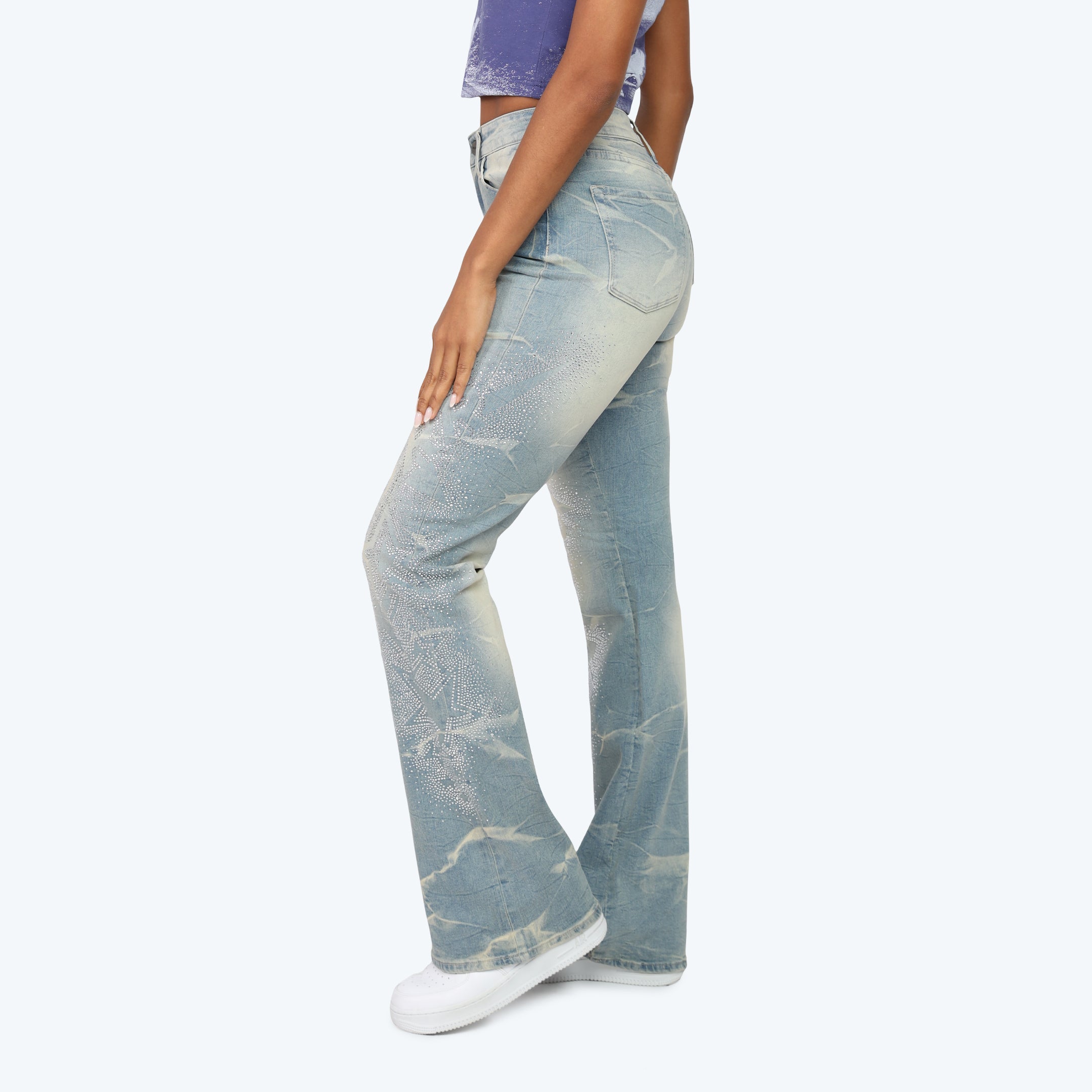 Smoke Rise Rhinestone Jean Trucker Jacket & Pinching Stack Pants