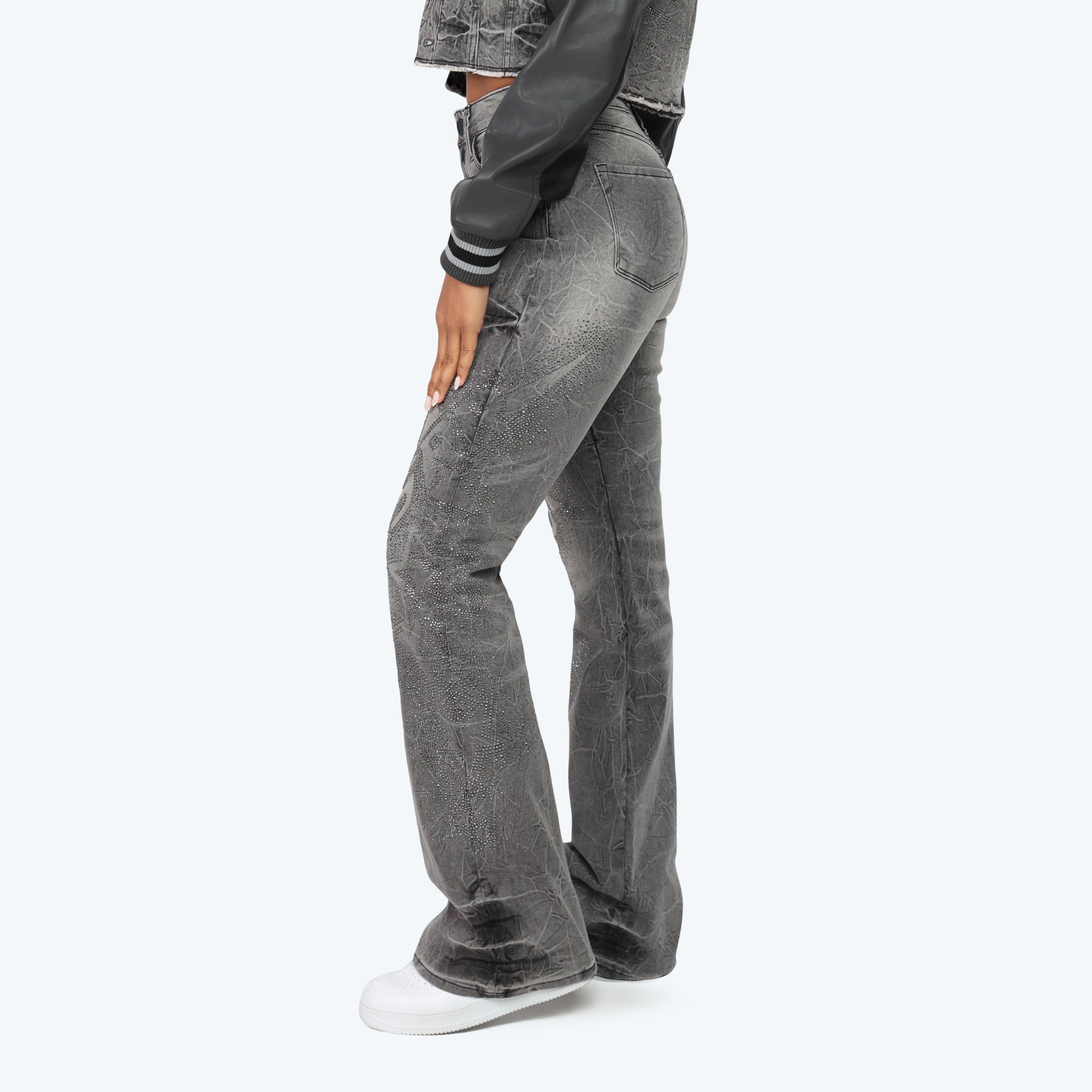 Smoke Rise Rhinestone Jean Trucker Jacket & Pinching Stack Pants