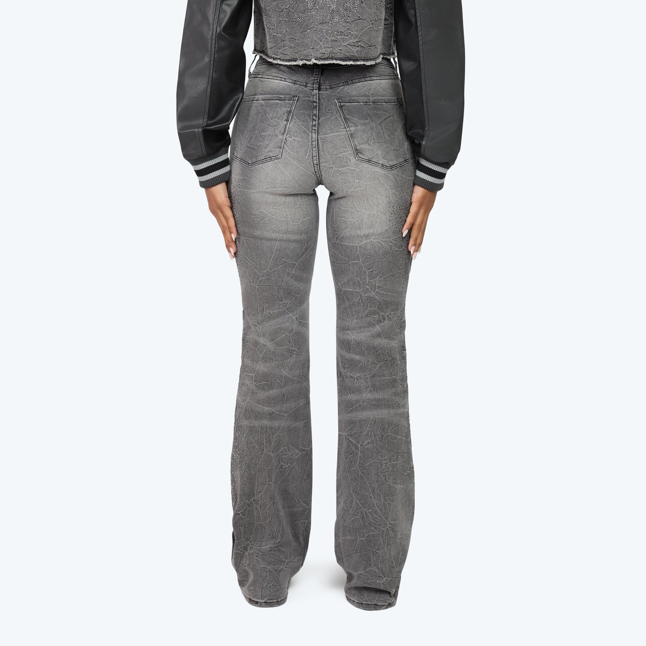 Smoke Rise Rhinestone Jean Trucker Jacket & Pinching Stack Pants