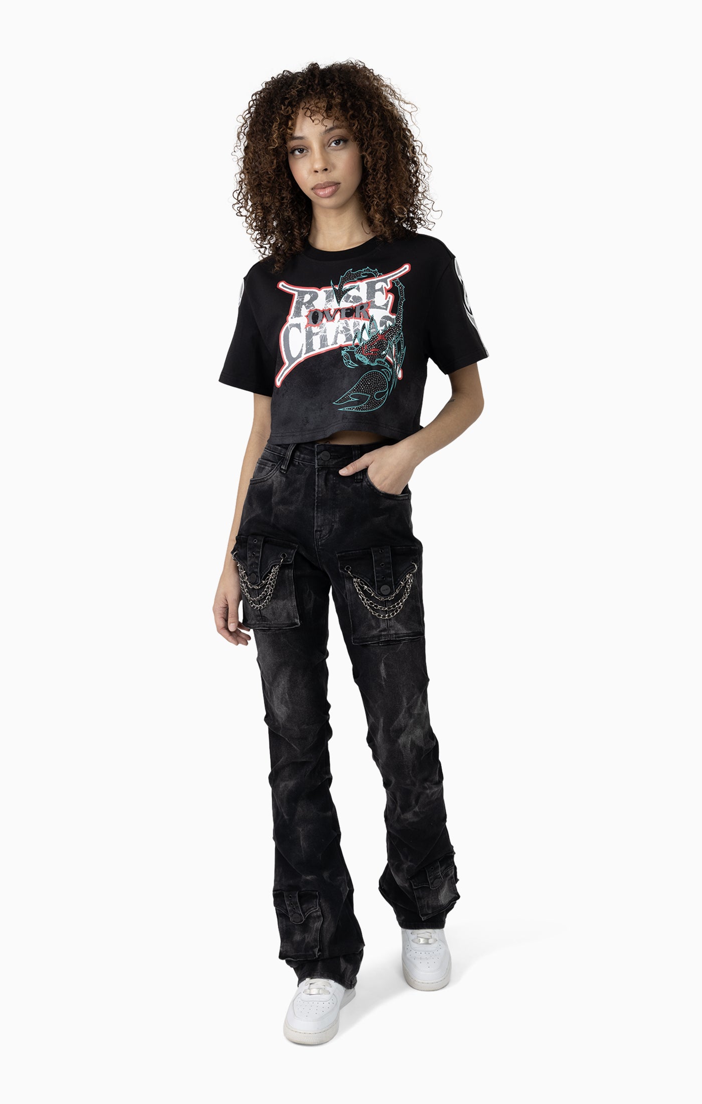 Smoke Rise Women's High Rise Boot Jean with Chain