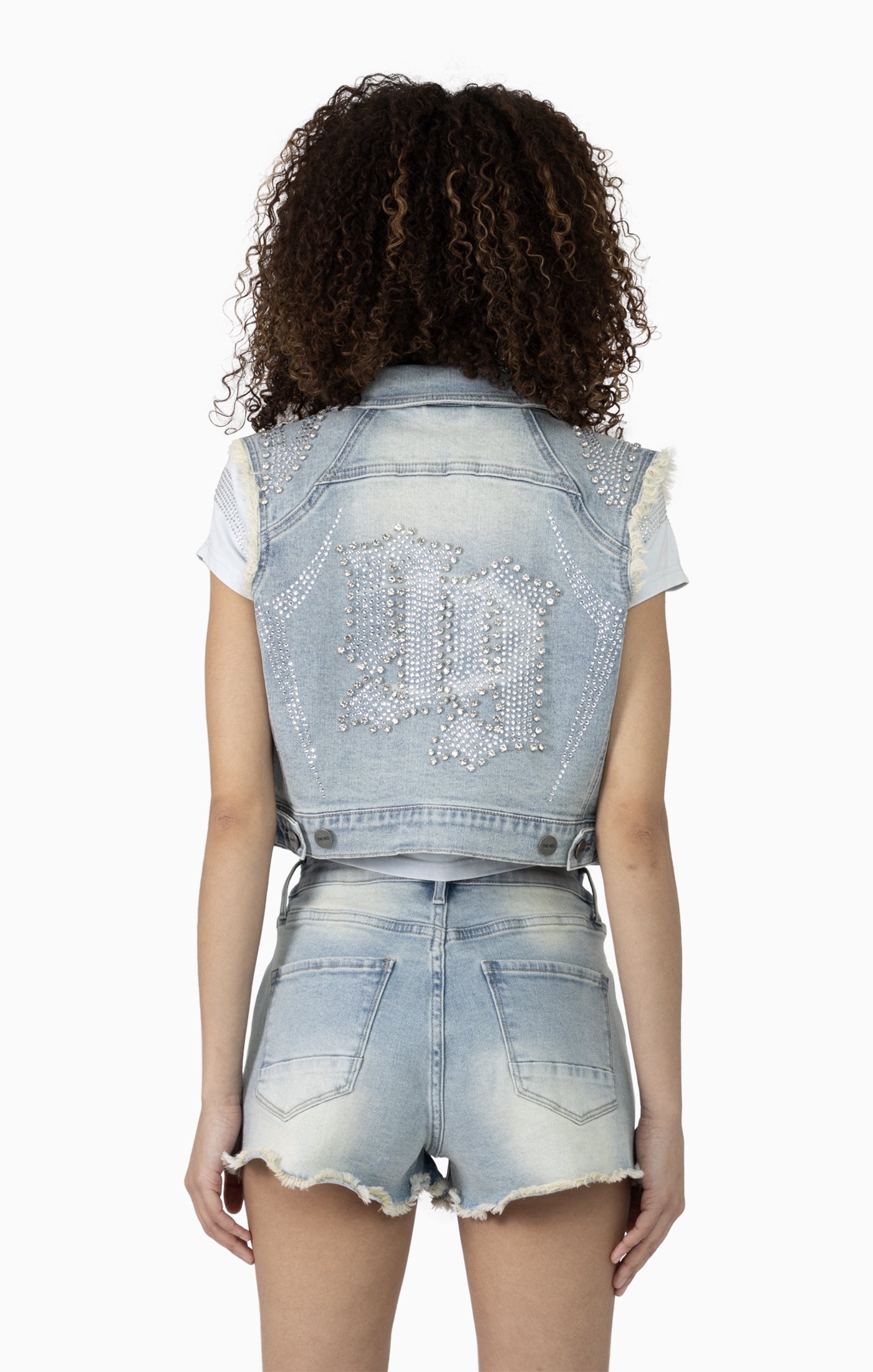 Smoke Rise Women's Rhinestone Cropped Trucker Vest & Slouch Shorts Set