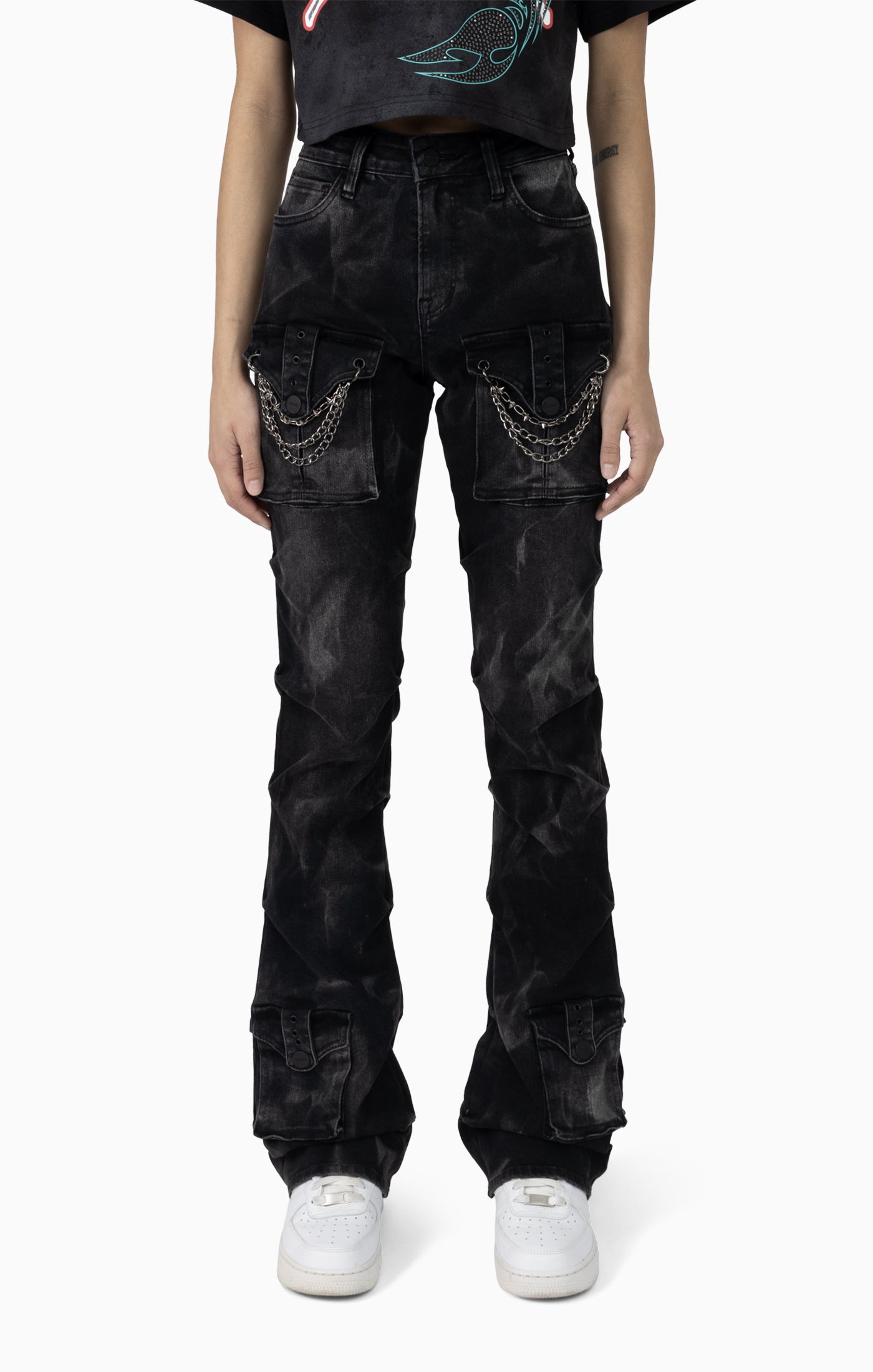 Smoke Rise Women's High Rise Boot Jean with Chain