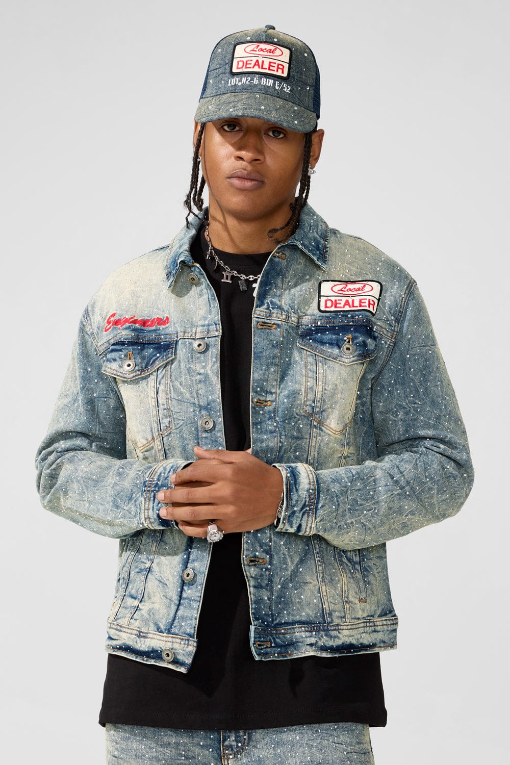 Jordan Craig "Local Dealer" Rhinestone Trucker Denim Jacket