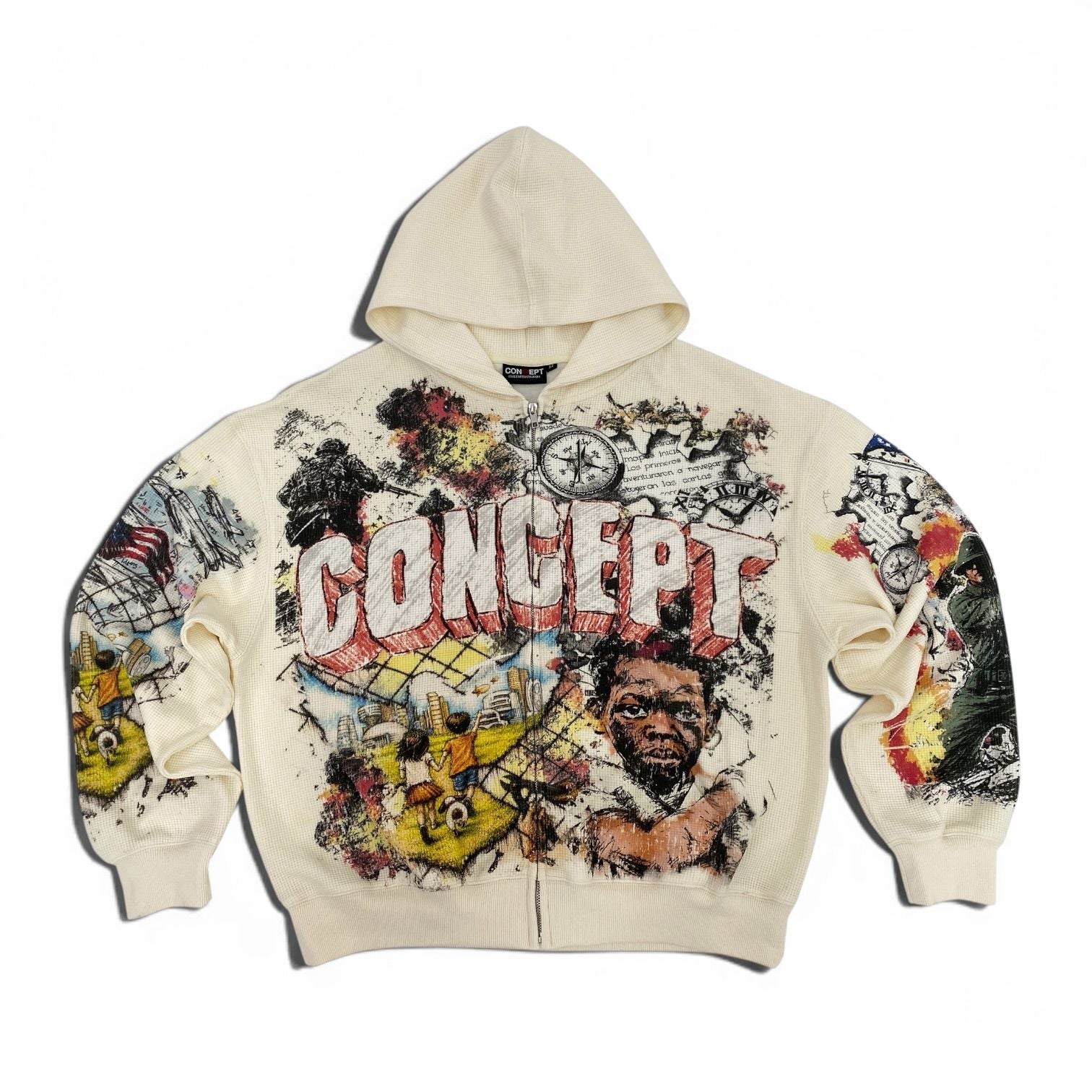 Concept LA "Honor" Regular Fit Zip Hoodie - Cream