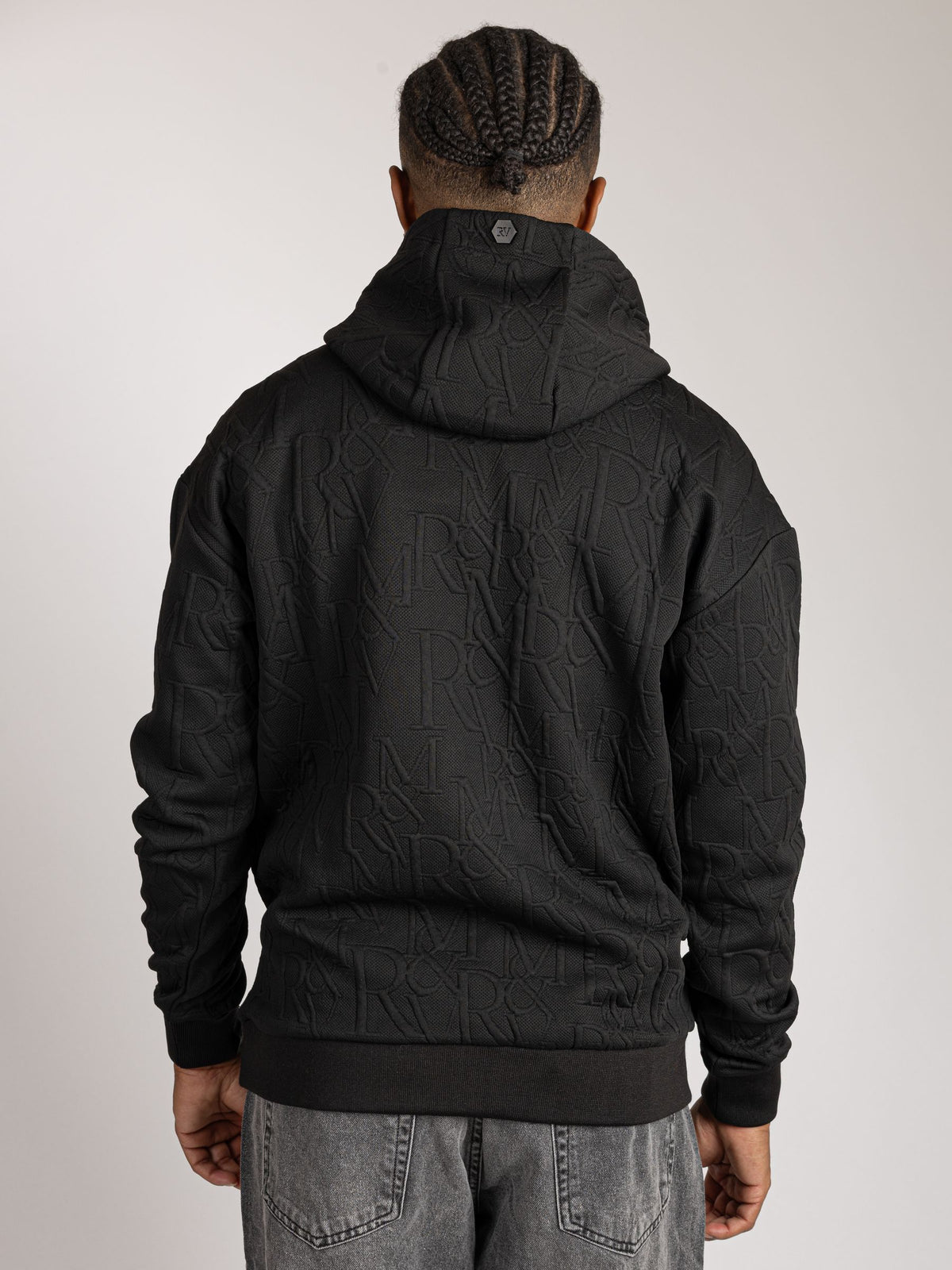 Roberto Vino "Lightweight Knit Hoodie" - Stitched Monogram Black