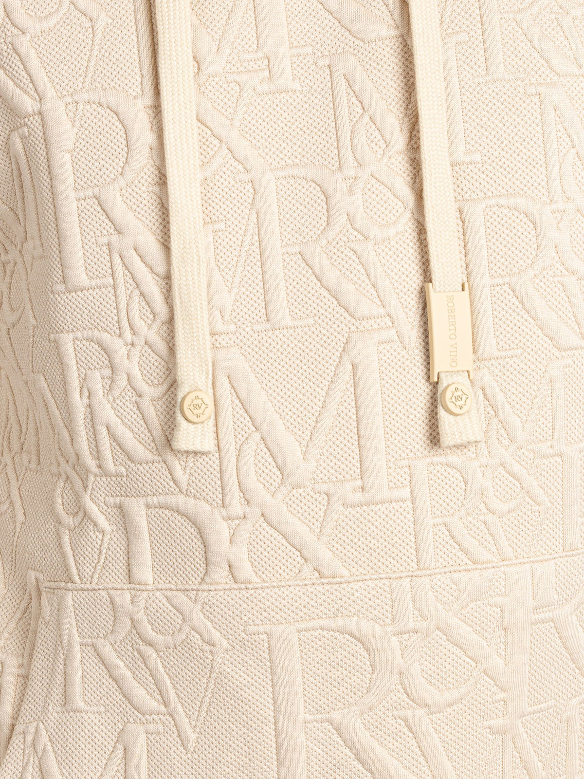 Roberto Vino "Lightweight Knit Hoodie" - Stitched Monogram Beige