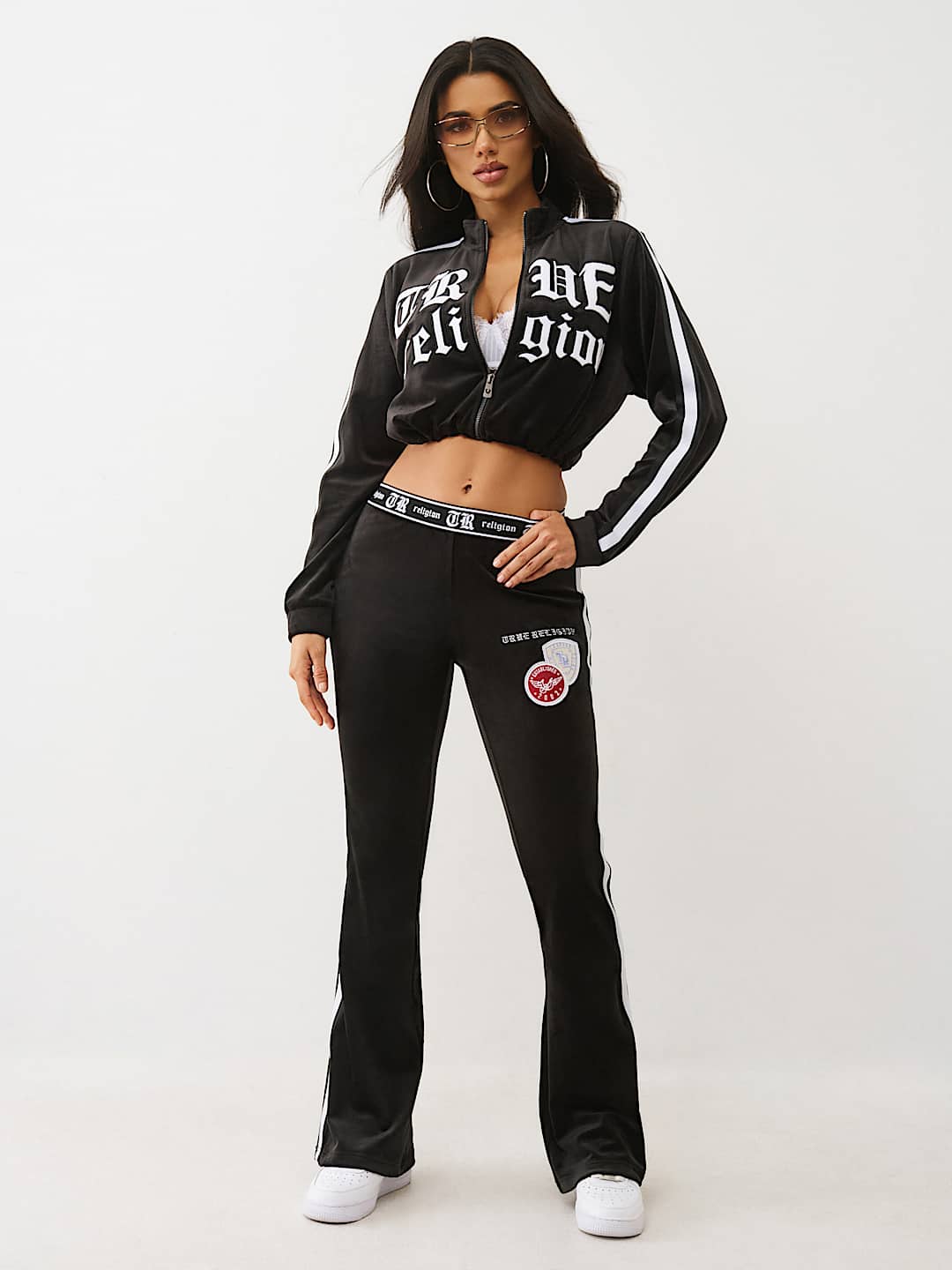 True Religion Women's Velour Track Jacket & Bootcut Pants