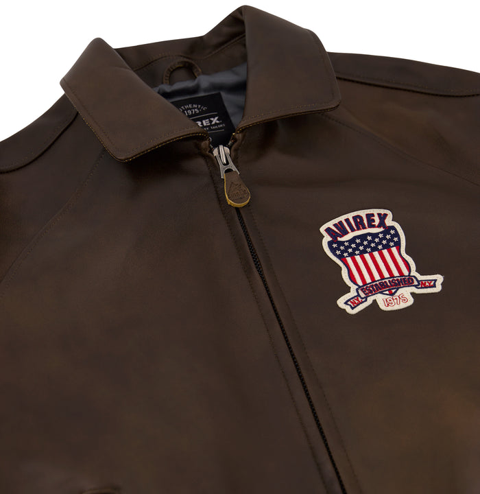 Avirex Vintage Brown (Brown and White) Icon Leather Jacket