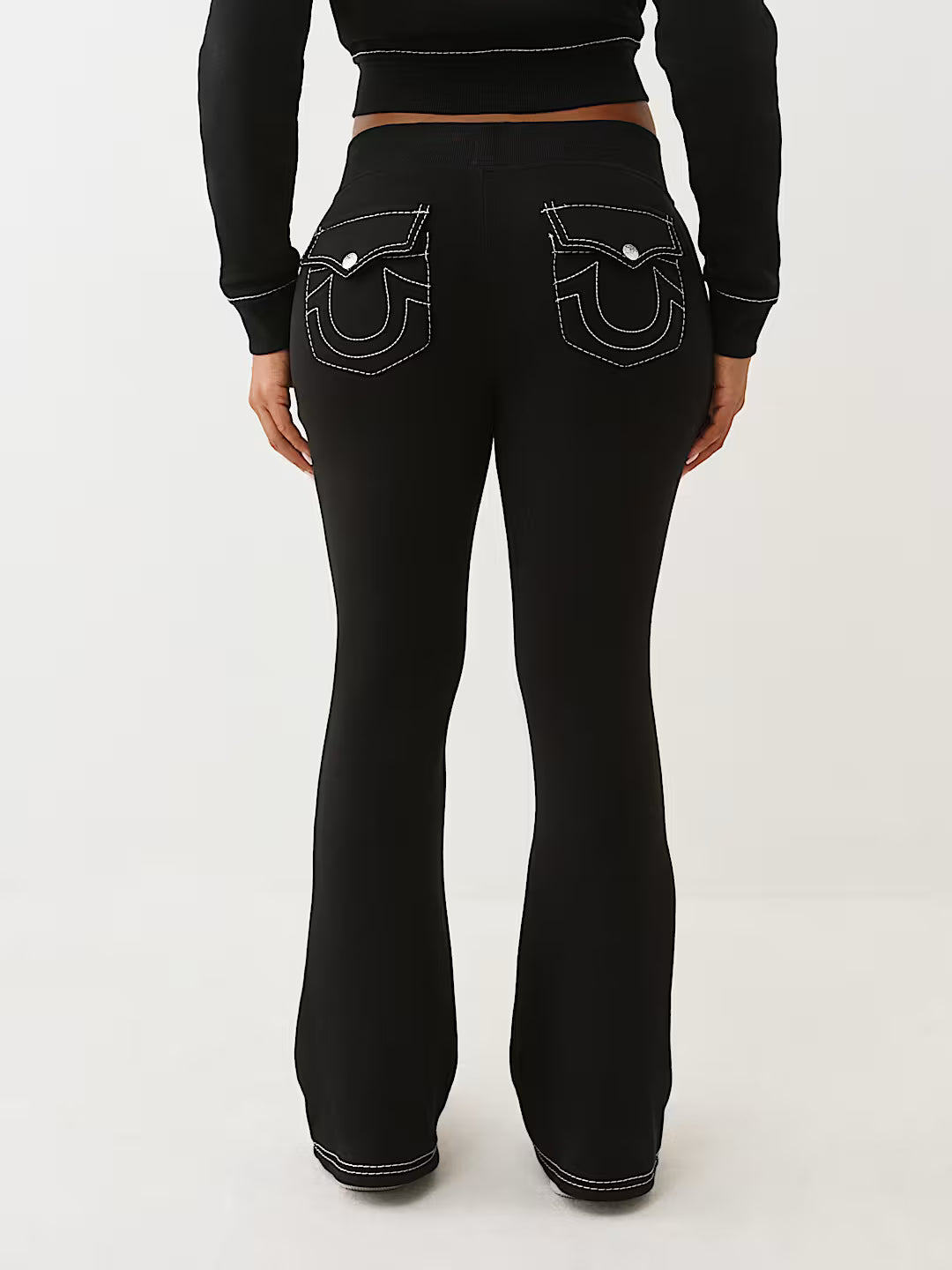 True Religion Women's Big T Shrunken Zip Hoodie & Big T Flared Sweatpants - Jet Black