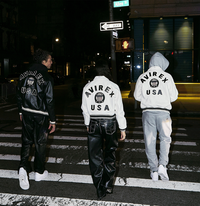 Avirex Jet Black (Black and White) Leather Icon Jacket