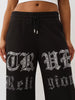 True Religion Women's Crystal Logo Cropped Zip Hoodie & Crystal Script Wide Leg Sweatpants - Jet Black