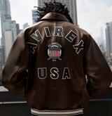 Avirex Vintage Brown (Brown and White) Icon Leather Jacket