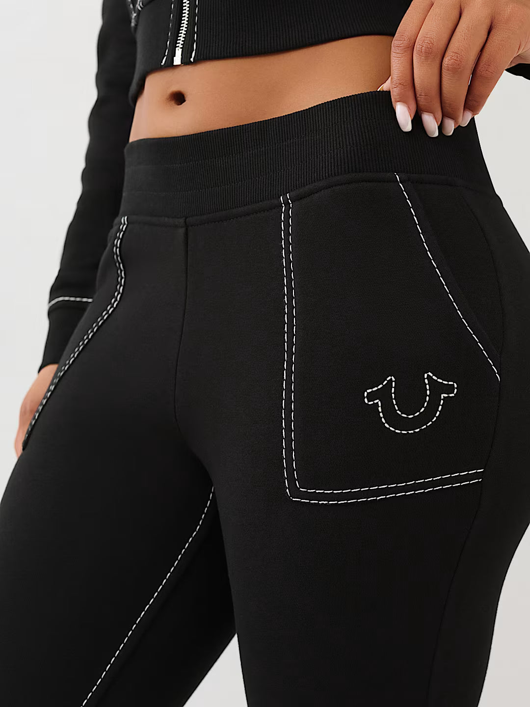 True Religion Women's Big T Shrunken Zip Hoodie & Big T Flared Sweatpants - Jet Black