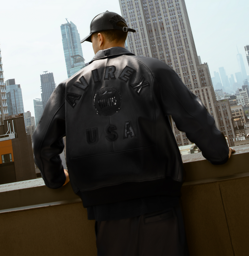 Avirex Black (Black on Black) Leather Icon Jacket