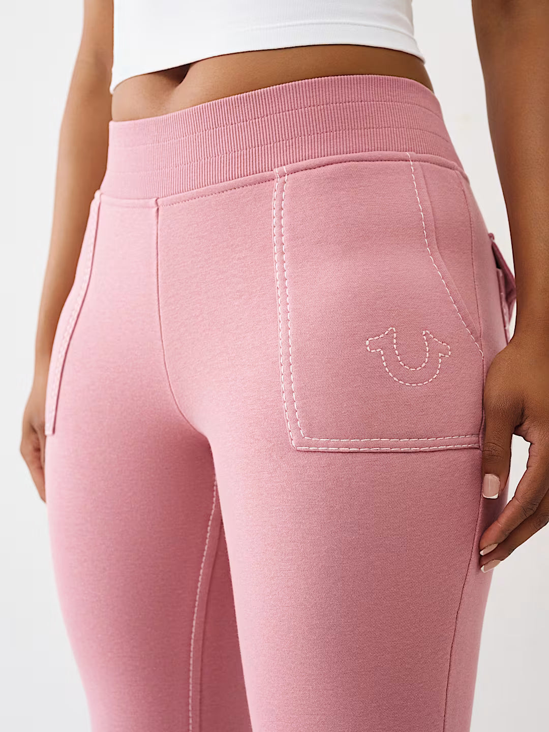 True Religion Women's Big T Shrunken Zip Hoodie & Big T Flared Sweatpants - Nostalgia Rose