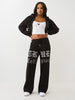 True Religion Women's Crystal Logo Cropped Zip Hoodie & Crystal Script Wide Leg Sweatpants - Jet Black