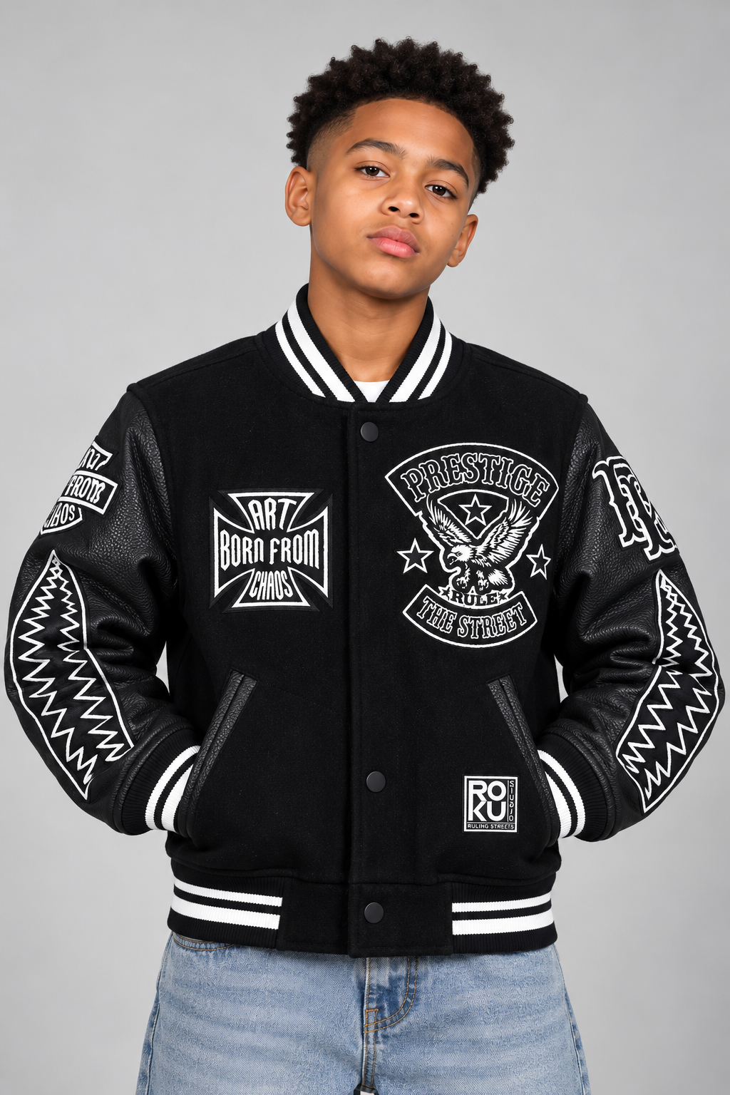 Roku Studio Kids "Prestige" Wool Varsity Jacket