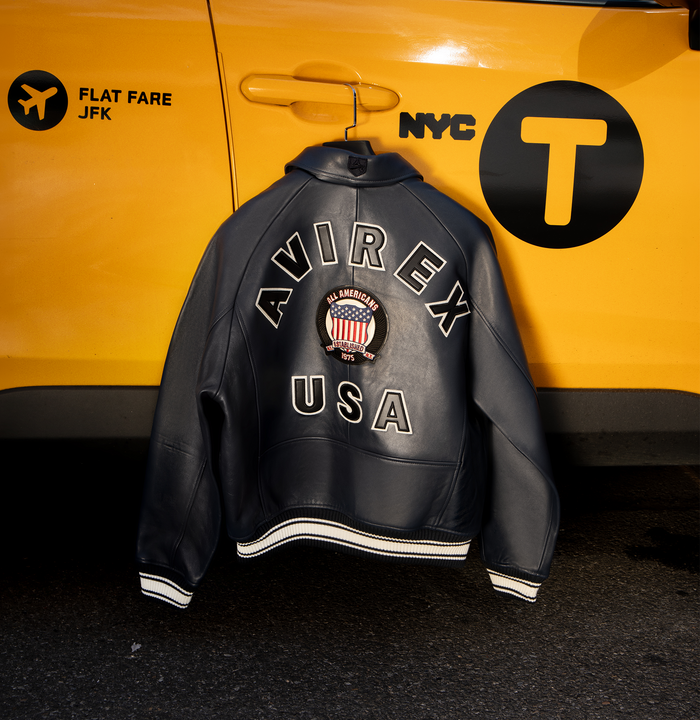 Avirex Jet Black (Black and White) Leather Icon Jacket