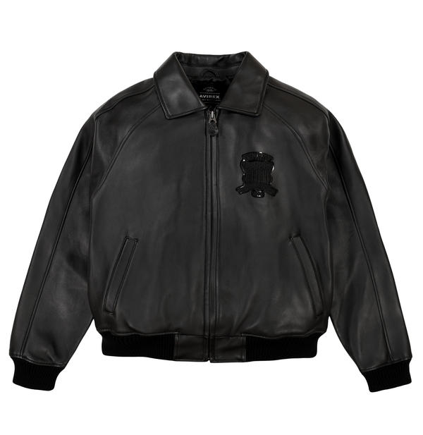 Avirex Black (Black on Black) Leather Icon Jacket