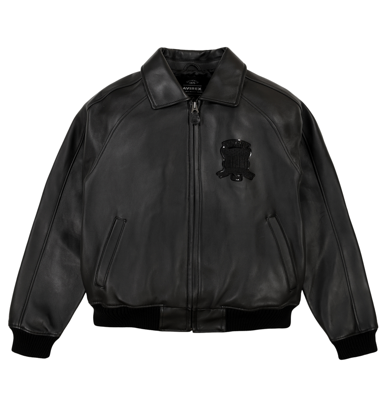 Avirex Black (Black on Black) Leather Icon Jacket