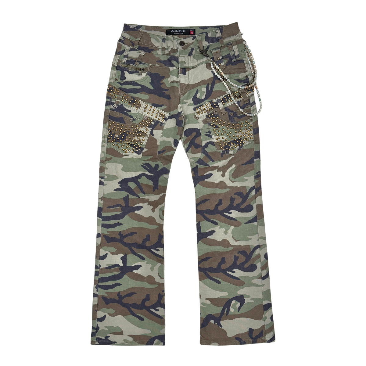 Gunzinii Camo Stacked Flare Chain Jeans