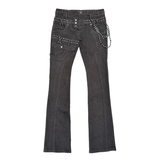 Gunzini Black Cargo with Zipper Flare Jeans with Bead Chain