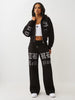 True Religion Women's Crystal Logo Cropped Zip Hoodie & Crystal Script Wide Leg Sweatpants - Jet Black