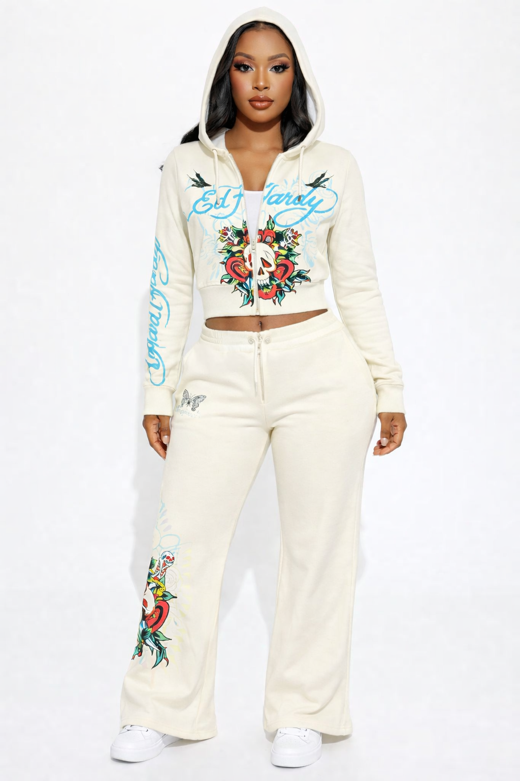 Ed Hardy "Yolo Girl" Zip Relaxed Hoodie & Boot Cut Sweatpants