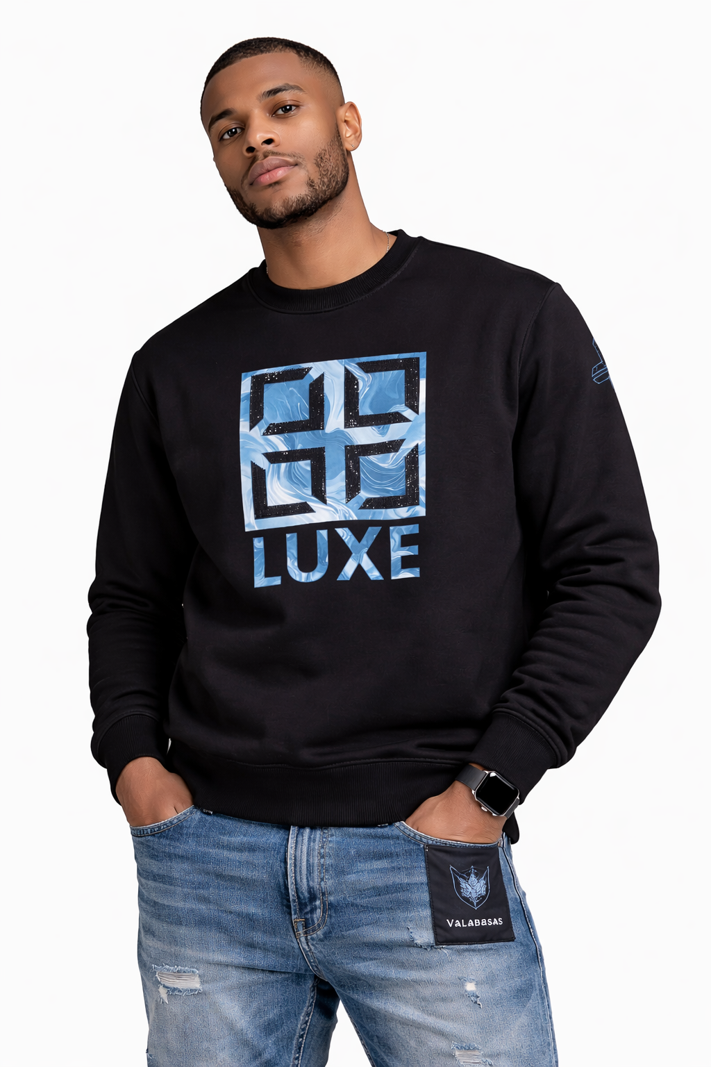 Luxe Crewneck Abstract Print Rhinestone Sweatshirt