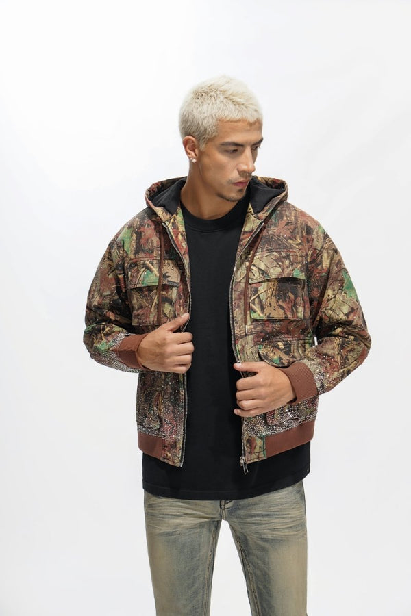 Valabasas "Stalker" Rhinestone Denim Jacket - Leaf Camo