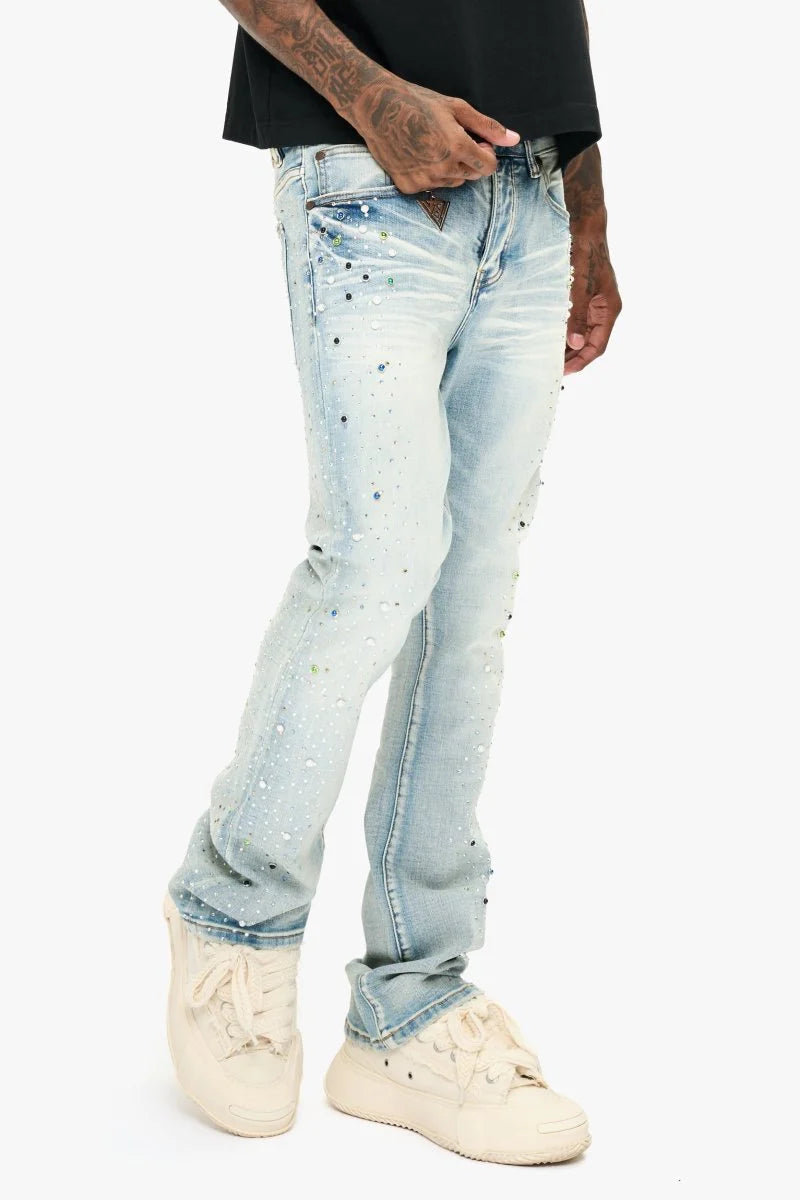 Valabasas "Shine" Stacked Flare Rhinestone Jeans