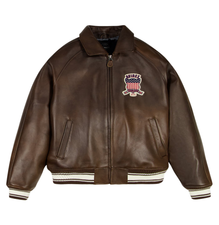 Avirex Vintage Brown (Brown and White) Icon Leather Jacket