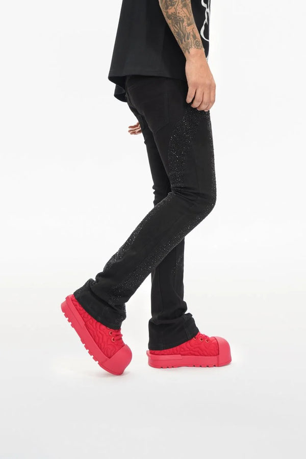 Valabasas "Scripted" Black Stacked Rhinestone Flare Jeans
