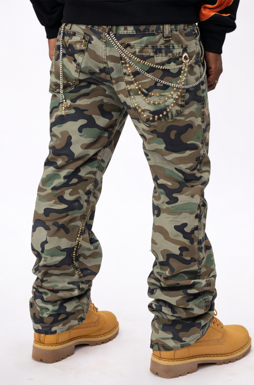 Gunzinii Camo Stacked Flare Chain Jeans