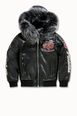 See You In Paradise "Chitown" Kids Rhinestone Hooded Bomber Leather Jacket