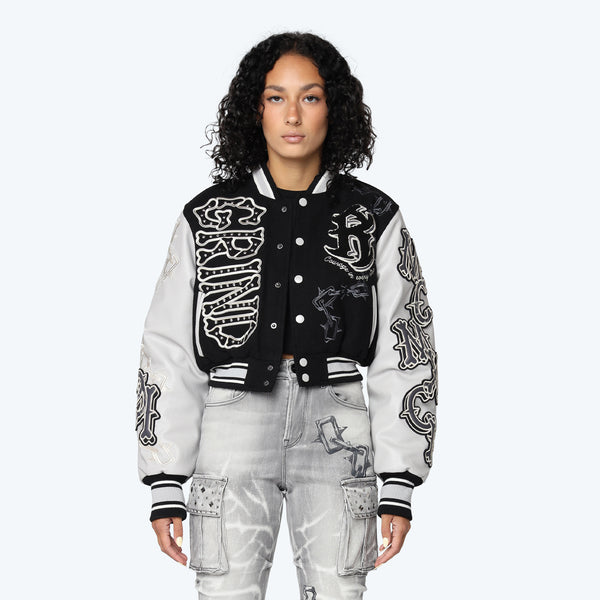 Smoke Rise "Dystopia" Crop Fit Varsity Jacket