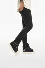 Valabasas "Ion" Waxed Stacked Flare Studded Jeans