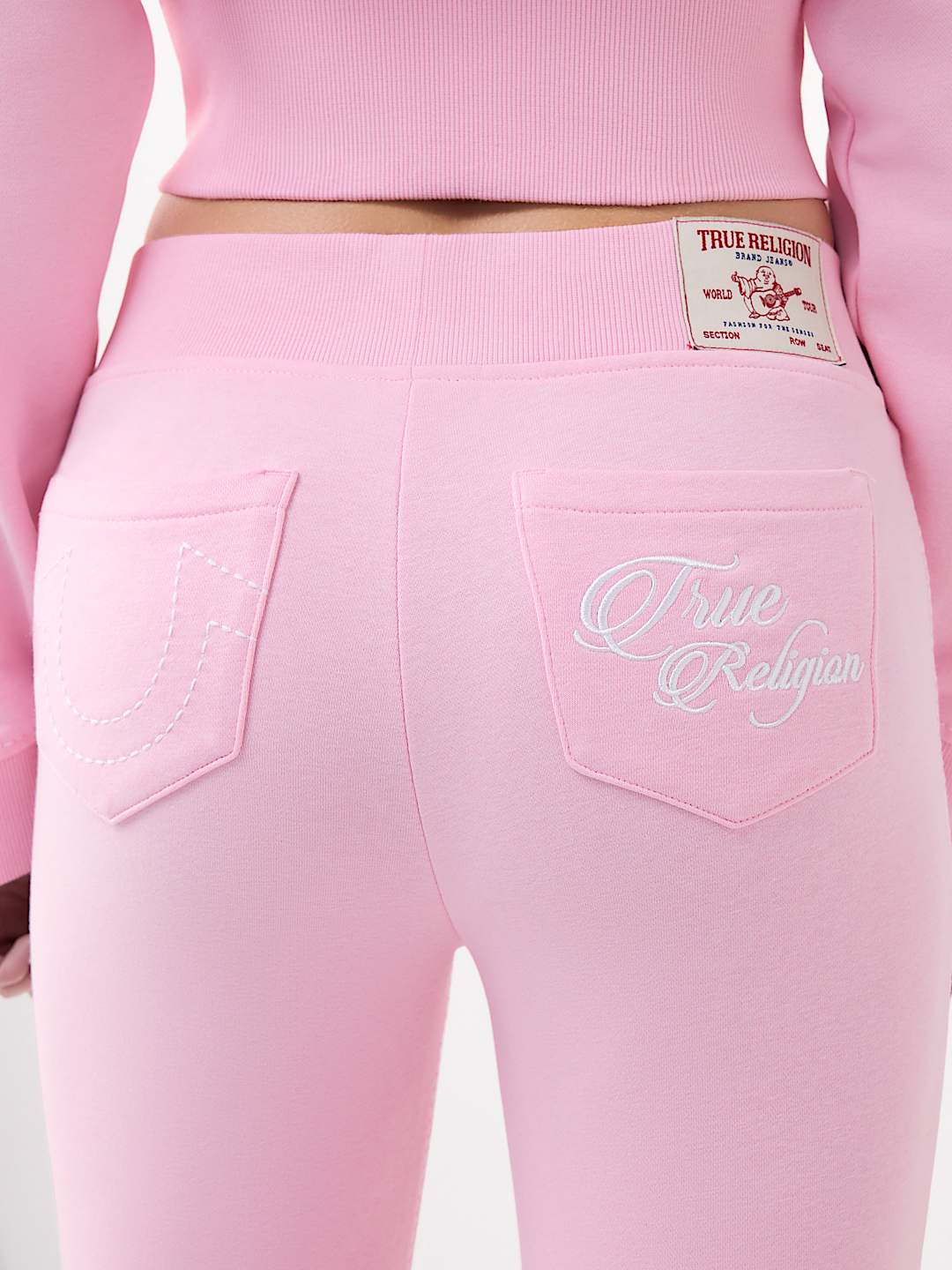 True Religion Women's Embroidered Waistband Zip Hoodie & Flare Pants Set