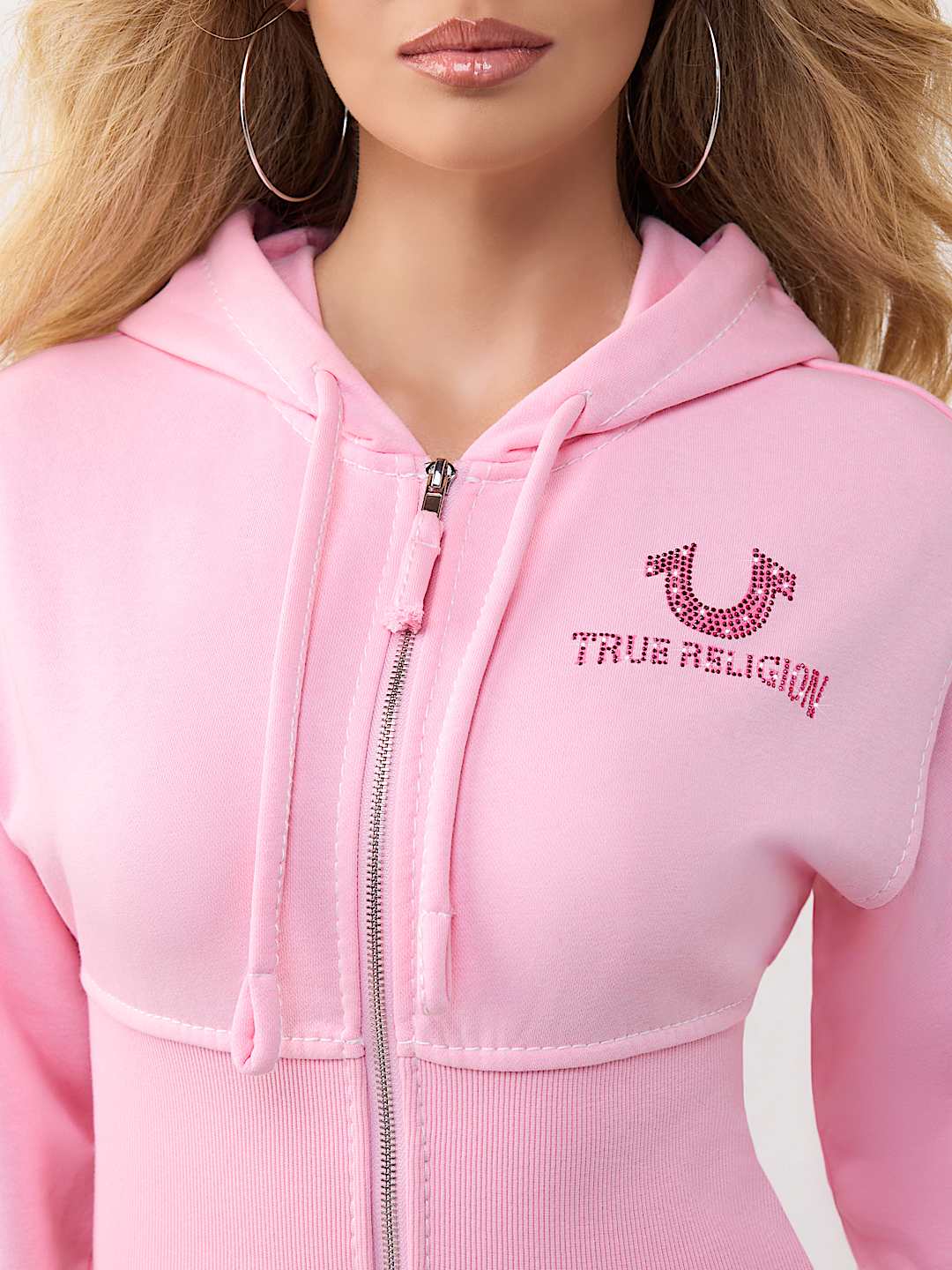 True Religion Women's Embroidered Waistband Zip Hoodie & Flare Pants Set