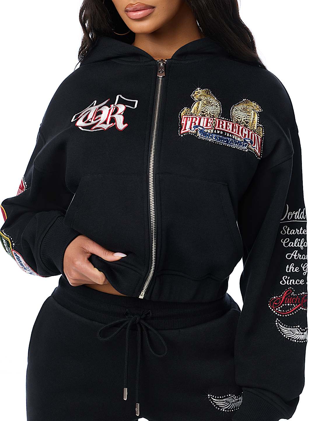 True Religion Women's Crystal Varsity Relax Zip up Jogging Suit