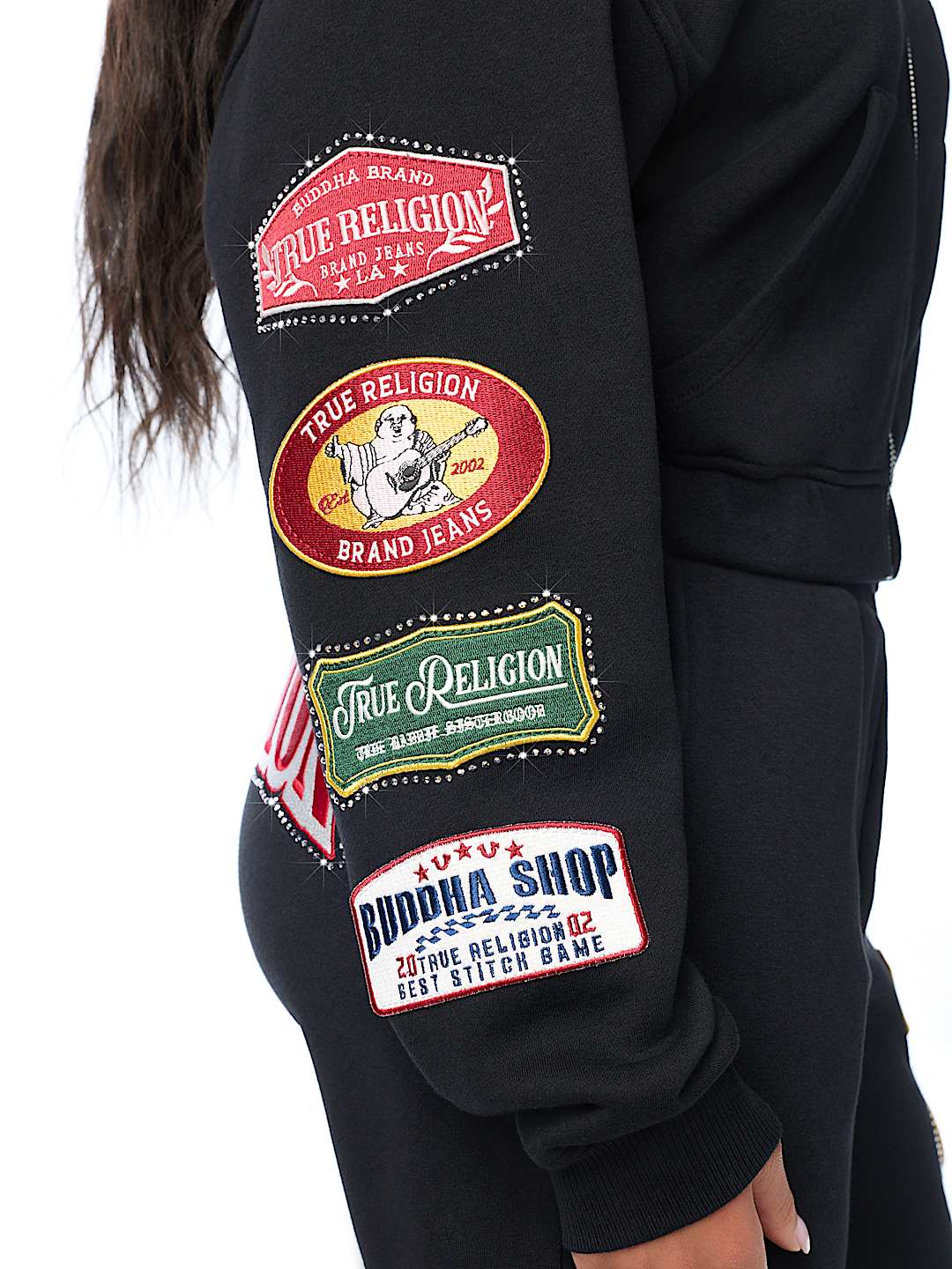 True Religion Women's Crystal Varsity Relax Zip up Jogging Suit