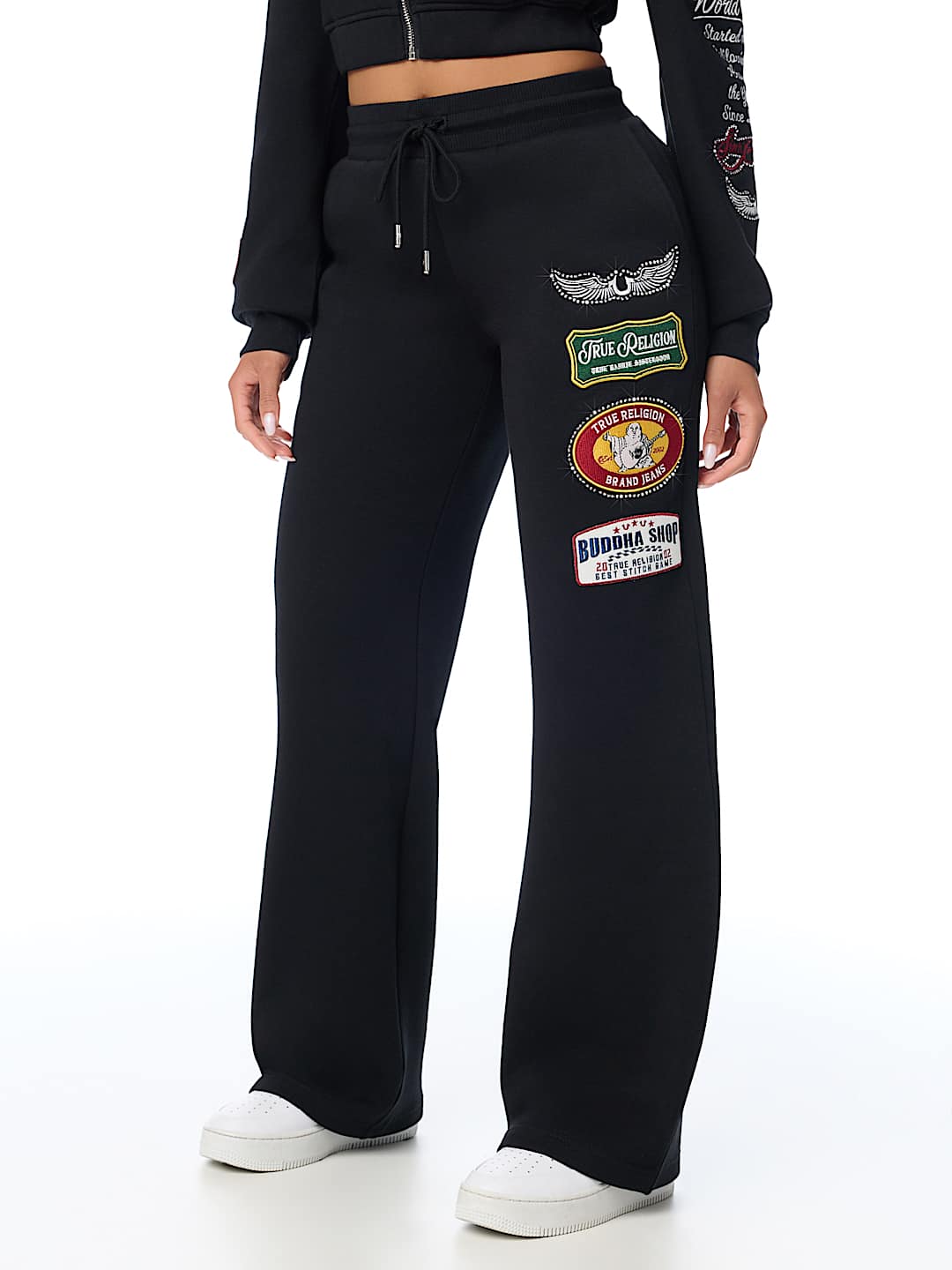 True Religion Women's Crystal Varsity Relax Zip up Jogging Suit