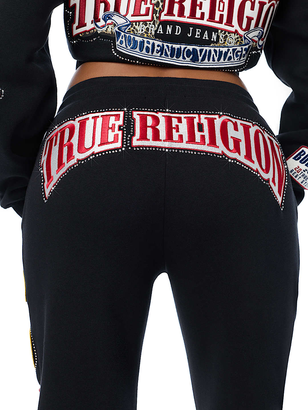 True Religion Women's Crystal Varsity Relax Zip up Jogging Suit
