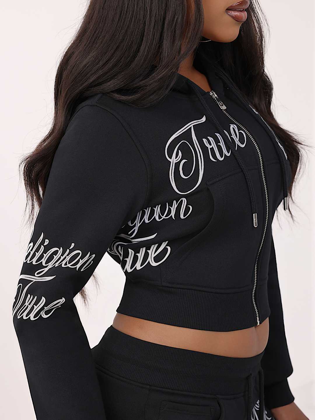 True Religion Women's Embroidered Tiger Shrunken Zip Hoodie & Joey Low Rise Shorts